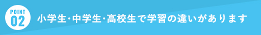 POINT02 小学生・中学生・高校生で学習の違いがあります